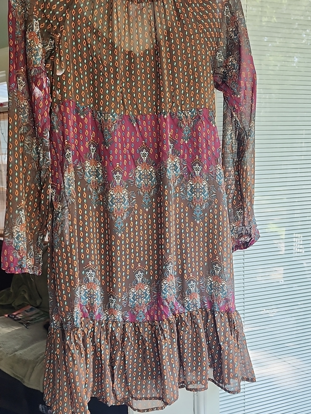 Fall  Colors Dress, Sheer, Slip Lining. Sz M